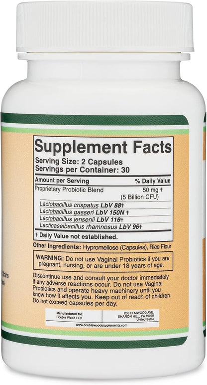 Vaginal Probiotics for Women - Four Probiotics Clinically Studied for Vaginal PH Balance, Vaginal Comfort, Odor Control, and Microbiome Balance (60 Capsules, 5 Billion CFU Per Serving) by Double Wood