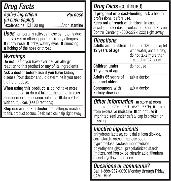HealthA2Z Fexofenadine Hydrochloride 180mg, Antihistamine 24-Hour Antihistamine (30 Count 1))