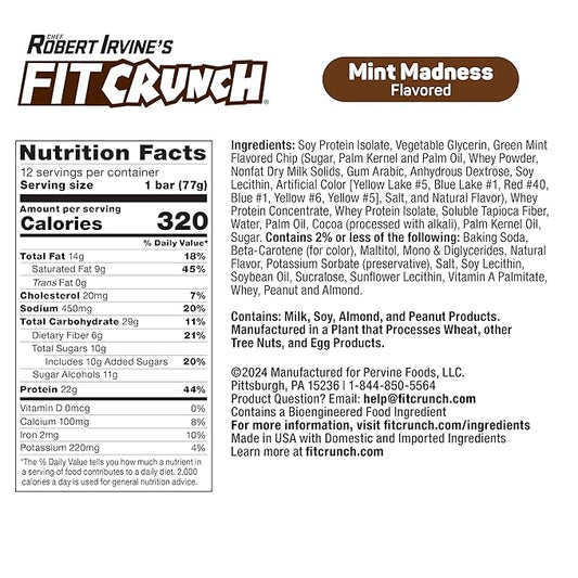 FITCRUNCH Loaded Cookie Protein Bar, High Protein, Gluten Free, Protein Snack (12 Cookie Bars, Mint Madness)