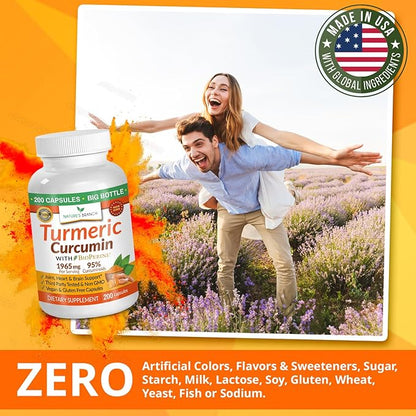 Turmeric Curcumin with Black Pepper BioPerine 𝟮𝟬𝟬 𝗖𝗔𝗣𝗦𝗨𝗟𝗘𝗦 1965mg Joint