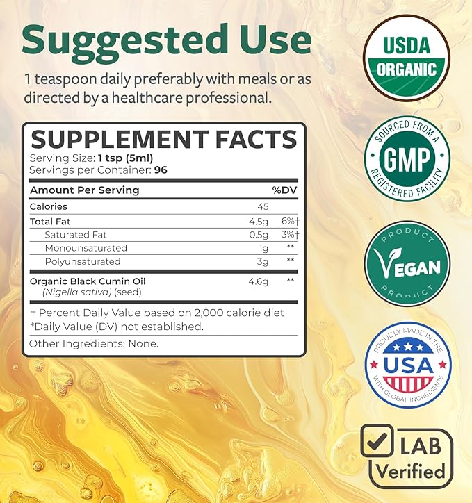 USDA Organic Black Seed Oil Liquid (16 fl