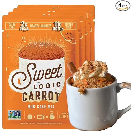 Sweet Logic Keto Dessert Mug Cake Mixes - Carrot Cake - Low Sugar - Gluten-Free - Low Carb - Diabetic-Friendly Sweets - Natural Ingredients - High Protein - Delicious Keto Treats (4 Pack)