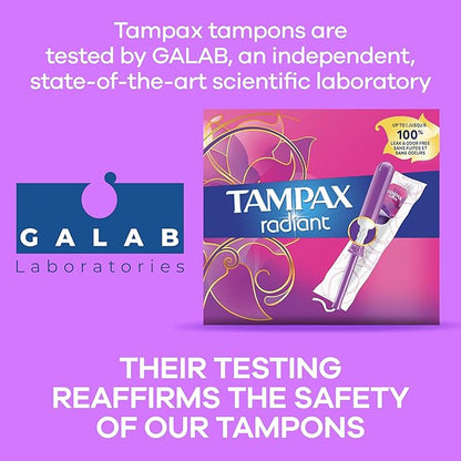 Tampax Radiant Tampons Multipack, Regular/Super/Super Plus 28 Count 4 Packs (112 Count