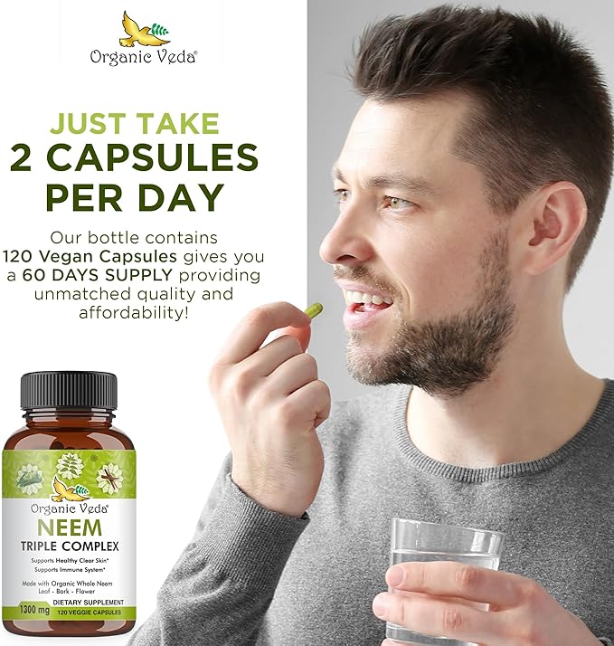 Organic Veda Neem Capsules with Triple 120 Count