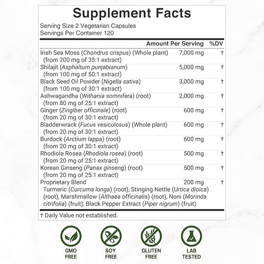 DEAL SUPPLEMENT Irish Sea Moss 7000mg 240 Veggie 14 Superfood 3000mg Black 2000mg Ashwagandha, 600mg Ginger