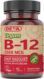 DEVA Nutrition Vegan Sublingual Fast Dissolve B-12 Tablets, 2500 mcg, 90 Count