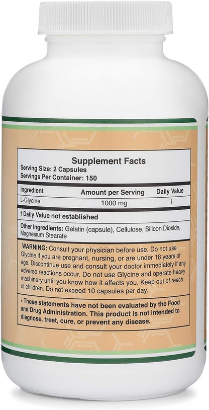 Glycine Supplement - 1,000mg Glycine Powder (300 Capsules)