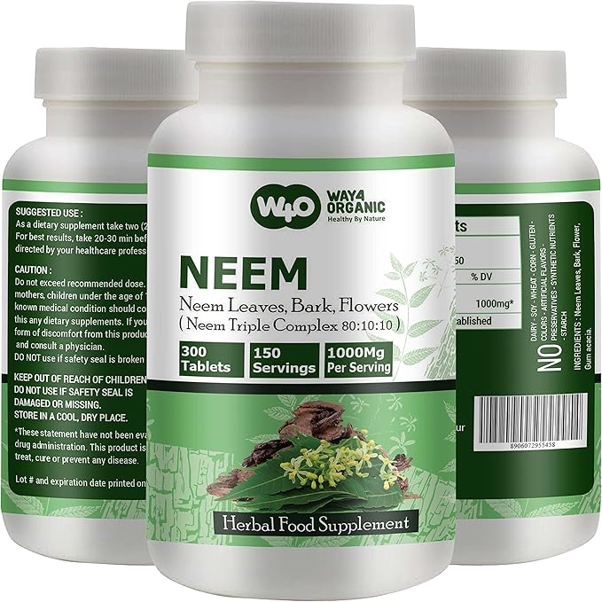 Neem Triple Complex (80:10:10) - 300 Tablets, 150 Serving, 1000 Mg 2)
