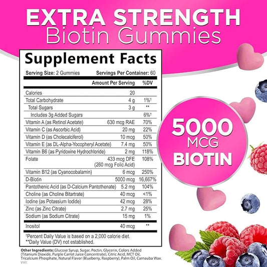 Hair Vitamins Gummy with Biotin 5000 120 Gummies
