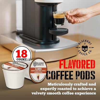Blackout Coffee Climax Amaretto, Irish Cream & Kahlua Flavored Pods - Freshly Roasted in the USA - K-Cup Compatible Single-Serve Pods (18 Count)