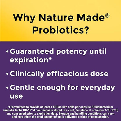 Nature Made Probiotic Capsules 1 Billion CFU from Live Cultures, Probiotics for Women and Men for Immune & Digestive Support, 30 Capsules, 30 Day Supply