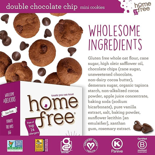Homefree Mini Double Chocolate Chip Cookie Box, Gluten Free, Nut Free, Vegan, School Safe and Allergy Friendly Snack, 5 oz. Box (Pack of 1)