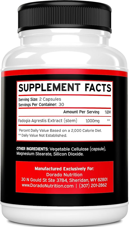 Fadogia Agrestis Extract 1000mg per Serving - [Maximum Strength] - Strength, Drive, Athletic Performance, Muscle Mass - Third Party Tested - Zero Fillers - Gluten Free, Non-GMO, Vegan Capsules
