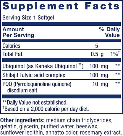 Life Extension Super Ubiquinol CoQ10 with PQQ, CoQ10, PQQ, shilajit, heart health, cellular energy support, 8x better absorption, gluten-free, 100 mg, 30 softgels