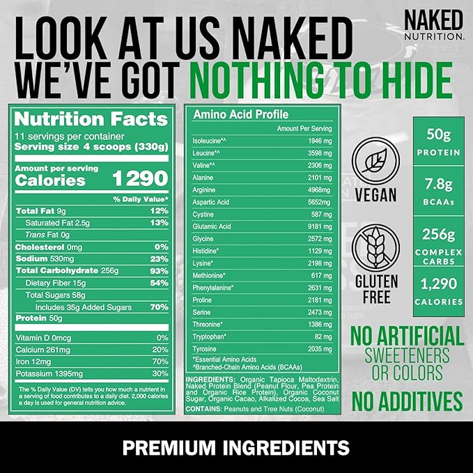 NAKED Chocolate Peanut Butter Vegan Mass 1,290 Calories, 8LB Bulk, 11 Servings