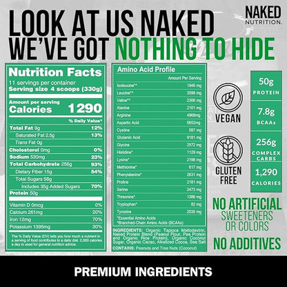 NAKED Chocolate Peanut Butter Vegan Mass 1,290 Calories, 8LB Bulk, 11 Servings