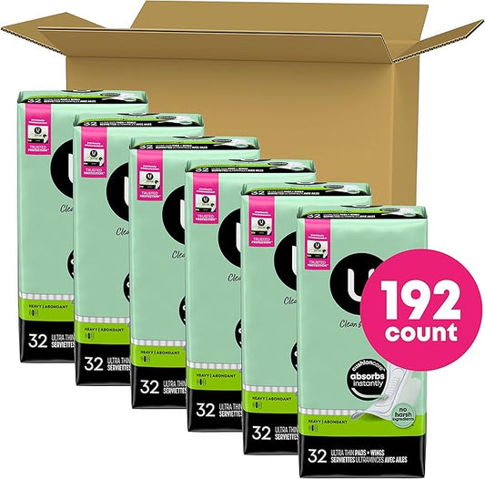 U by Kotex Clean & Secure 192 Count (6 Packs 32) (Packaging