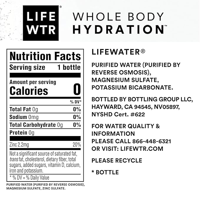 LIFEWTR Premium Purified Water pH Balanced with Electrolytes, 100% recycled plastic bottles, 16.9 Fl Oz Bottles, 500ml (Pack of 12)