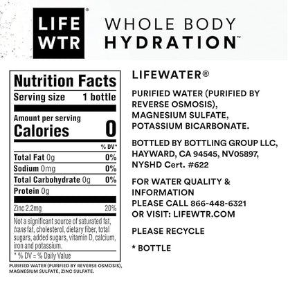 LIFEWTR Premium Purified Water pH Balanced with Electrolytes, 100% recycled plastic bottles, 16.9 Fl Oz Bottles, 500ml (Pack of 12)