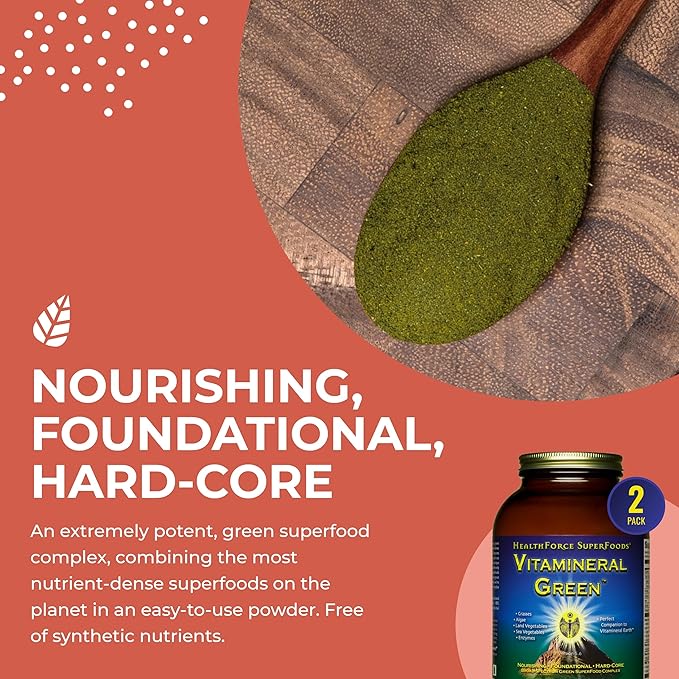 HealthForce SuperFoods Vitamineral Green - Mineral Supplement for Immune & Thyroid Support - Green Powder Supplement with Ingredients from The Land - Gluten-Free & Vegan - 500 Grams (Pack of 2)