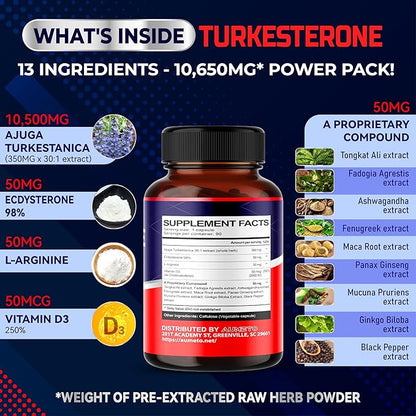 Turkesterone Supplement - Enhanced with L-Arginine, D3 - (90 Count 1))