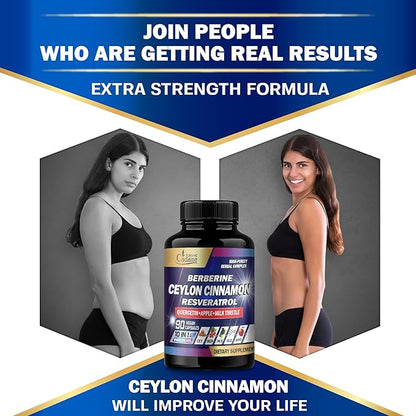 Organic Cadane Ceylon Cinnamon 15000mg Berberine 3000mg Quercetin 2000mg Supplement 10in1 with 90 Veggie