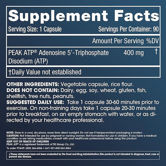 ProHealth Longevity ATP - 400 mg X 90 Servings, PeakATP Patented Pure ATP to Maintain Cellular Energy, Muscle Strength, and Cognitive Function, Supports Heart Health & Metabolic Efficiency