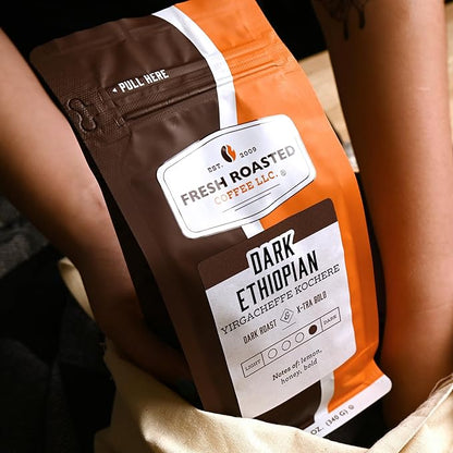 Fresh Roasted Coffee, Dark Ethiopian Yirgacheffe Kochere, 12 oz, Dark Roast, Kosher, Whole Bean