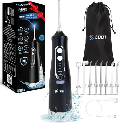 Dental Water Flosser Cordless, 310ML Electric 4 Cleaning 8 Replaceable IPX7 Waterproof (8 Tips)