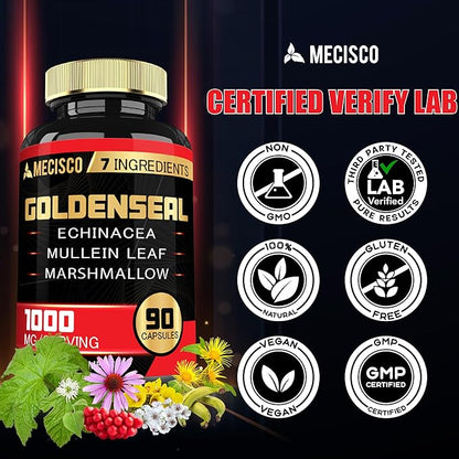 Goldenseal Root Capsule Organic with Echinacea, 90 Veggie 7in1 Supports