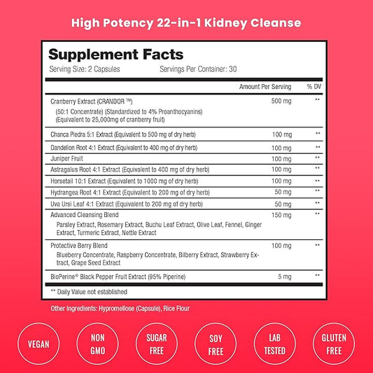 Kidney Cleanse Detox & Repair 22-In-1 Kidney 50:1 Cranberry