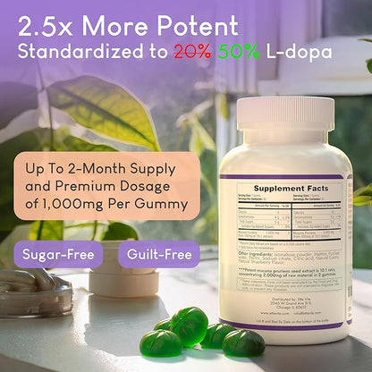 World's First Sugar-Free Mucuna Pruriens Gummies, (2000mg/serving), Potent 60ct