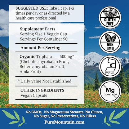 Pure Mountain Botanicals Triphala Capsules 90 500mg Organic