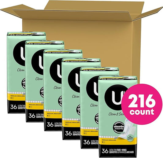U by Kotex Clean & Secure 216 Count (6 Packs 36)