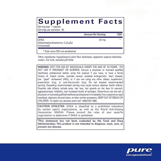 Pure Encapsulations DHEA 25 mg - Supplement for Immune Support, Hormone Balance, Metabolism Support, and Energy Levels* - with Micronized DHEA - 60 Capsules