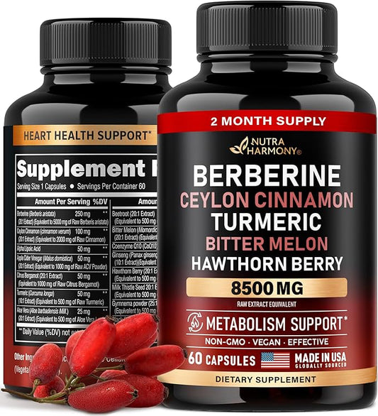 Berberine with Ceylon Cinnamon 10000 mg 15-in-1 Supplement 60 Capsules