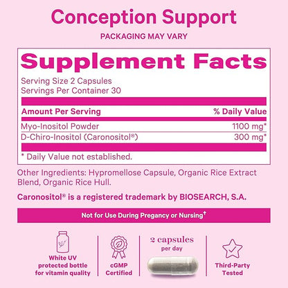 Pink Stork Myo-Inositol & D-Chiro Inositol: 3.6:1 Blend to Support Fertility, Hormone Balance for Women - Ovarian Function, Ovulation, Conception, and Period Support Supplement - 60 Capsules