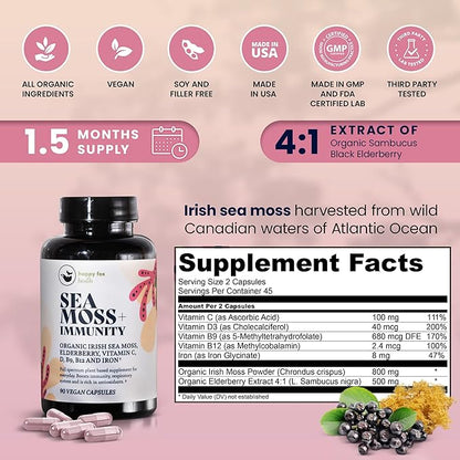 Irish Sea Moss Capsules & Sambucus D3, B9, B9, B12, B12, Iron