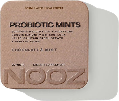 NOOZ Probiotic Mints - Gut & Oral Health Support - Chocolate & Mint | Boosts Immunity & Digestion, Freshens Breath - Sugar-Free, No Aspartame - Daily Wellness Support for Busy Lives, 25 Mints
