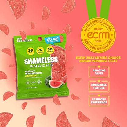 Shameless Snacks - Healthy Low Calorie Snacks, Low Carb Keto Gummies (Gluten Free Candy) - 6 Pack Wassup Watermelon