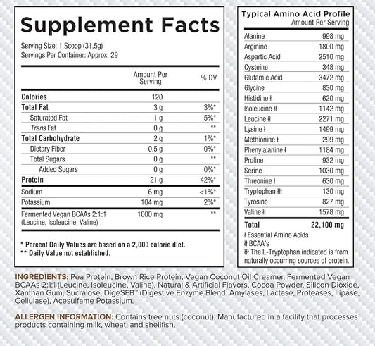 Core Nutritionals Platinum Vegan Gourmet Plant-Based Protein Blend with 21Grams of Pea Protein, Lactose, Soy and Gluten Free 29 Servings (Chocolate Brownie Batter)
