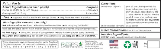 Natural Guarana and CoQ10 Energy Patch Plus, Continuous Release, 10 Patches