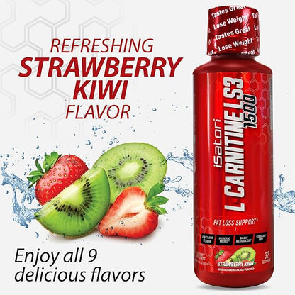 iSatori L-Carnitine LS3 Concentrated Liquid Metabolic Enhancer and Energy Booster - Health and Fitness - Keto Friendly - Stimulant Free - Strawberry Kiwi 1500mg (32 Servings)