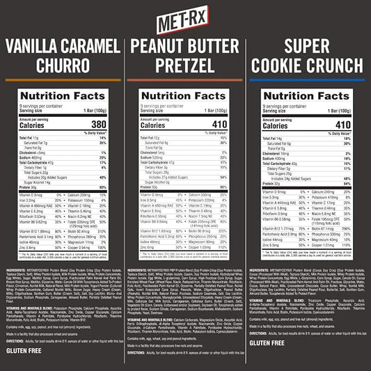 MET-Rx Big 100 Colossal Protein Bars, Healthy Meal Replacement Snack, Variety Pack, 3.52 oz bars, 9 Count (Pack of 3)