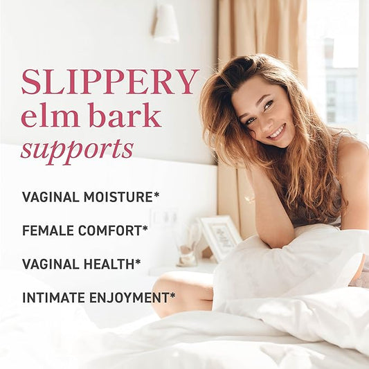Vaginal Moisture & Vaginal Dryness Support | Slippery Elm Bark & Sea Buckthorn | Moisturizer for Female Comfort with Slippery Elm Capsules | Moisture & Dryness Support | Non-GMO | 60 Capsules