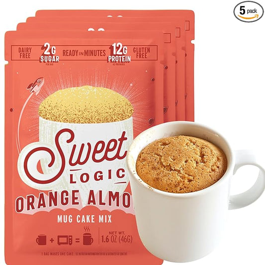 Sweet Logic Keto Dessert Mug Cake Mixes - Orange Almond - Low Sugar - Gluten-Free - Low Carb - Diabetic-Friendly Sweets - Natural Ingredients - High Protein - Delicious Keto Treats (4 Pack)