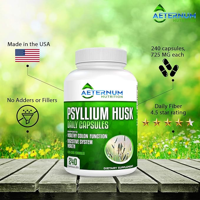Aeternum Psyllium Husk Caps USA Made 240 Husk 725 Mg 100% Soluble