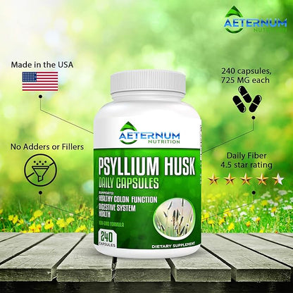 Aeternum Psyllium Husk Caps USA Made 240 Husk 725 Mg 100% Soluble