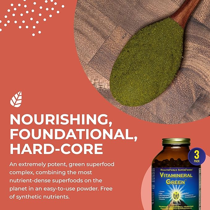 HealthForce SuperFoods Vitamineral Green - Mineral Supplement for Immune & Thyroid Support - Green Powder Supplement with Ingredients from The Land - Gluten-Free & Vegan - 400 Capsules (Pack of 3)