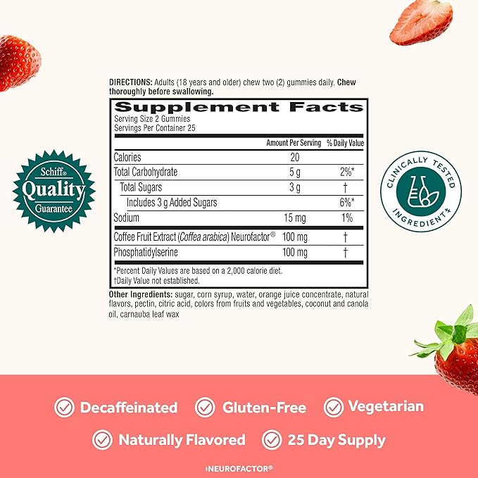 NEURIVA Original Brain Supplement for Memory, Focus & Concentration + Learning & Accuracy with Clinically Tested Nootropics Phosphatidylserine and Neurofactor, Strawberry Flavor, 50 Gummies